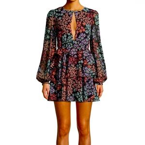 Lovers + Friends Carter Tiered Floral Long-Sleeve Short Dress Medium